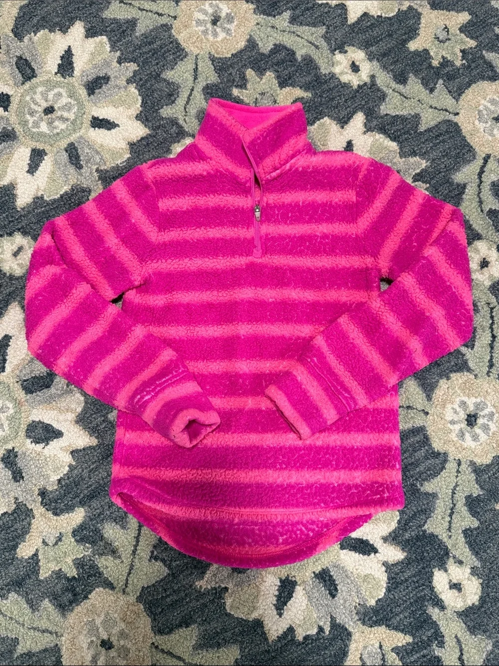 Champion Hot Pink Striped Fuzzy Quarter-Zip Pullover
